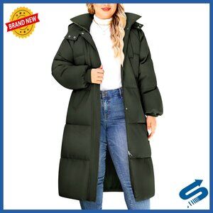 Plus Size Long Puffer Jacket Hooded Water Repellent Parka Winter Coat